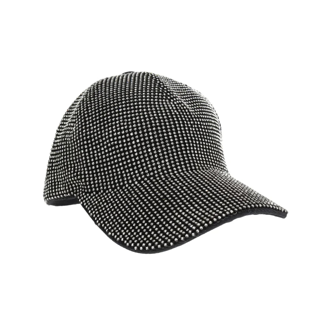 Black Allover Rhinestone C.C Ball Cap offers a refined blend of elegance and casual style. Expertly designed, this cap features sparkling rhinestones across its surface, offering a distinctive and eye-catching appearance. It's structured fit ensures comfort and durability, making it a versatile accessory for elevating everyday outfits with a touch of sophistication. Perfect for those seeking a polished yet relaxed fashion statement.