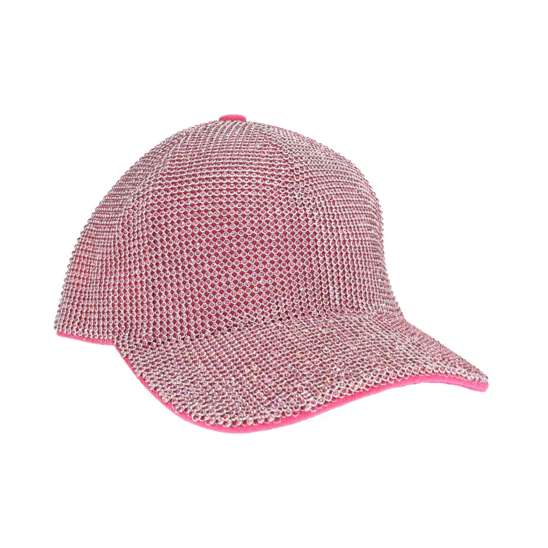 Hot Pink Allover Rhinestone C.C Ball Cap offers a refined blend of elegance and casual style. Expertly designed, this cap features sparkling rhinestones across its surface, offering a distinctive and eye-catching appearance. It's structured fit ensures comfort and durability, making it a versatile accessory for elevating everyday outfits with a touch of sophistication. Perfect for those seeking a polished yet relaxed fashion statement.