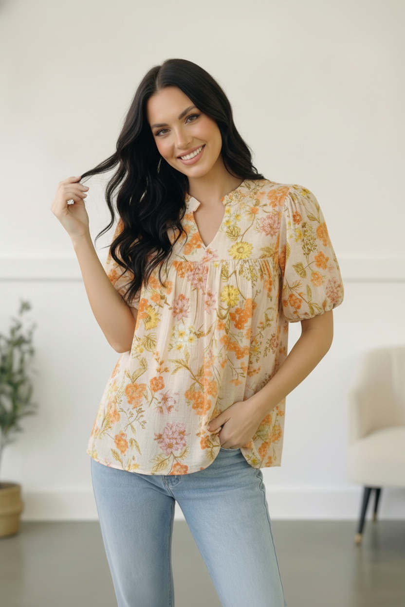 Sunlit Garden Notch Neck Blouse - Charming Charlie