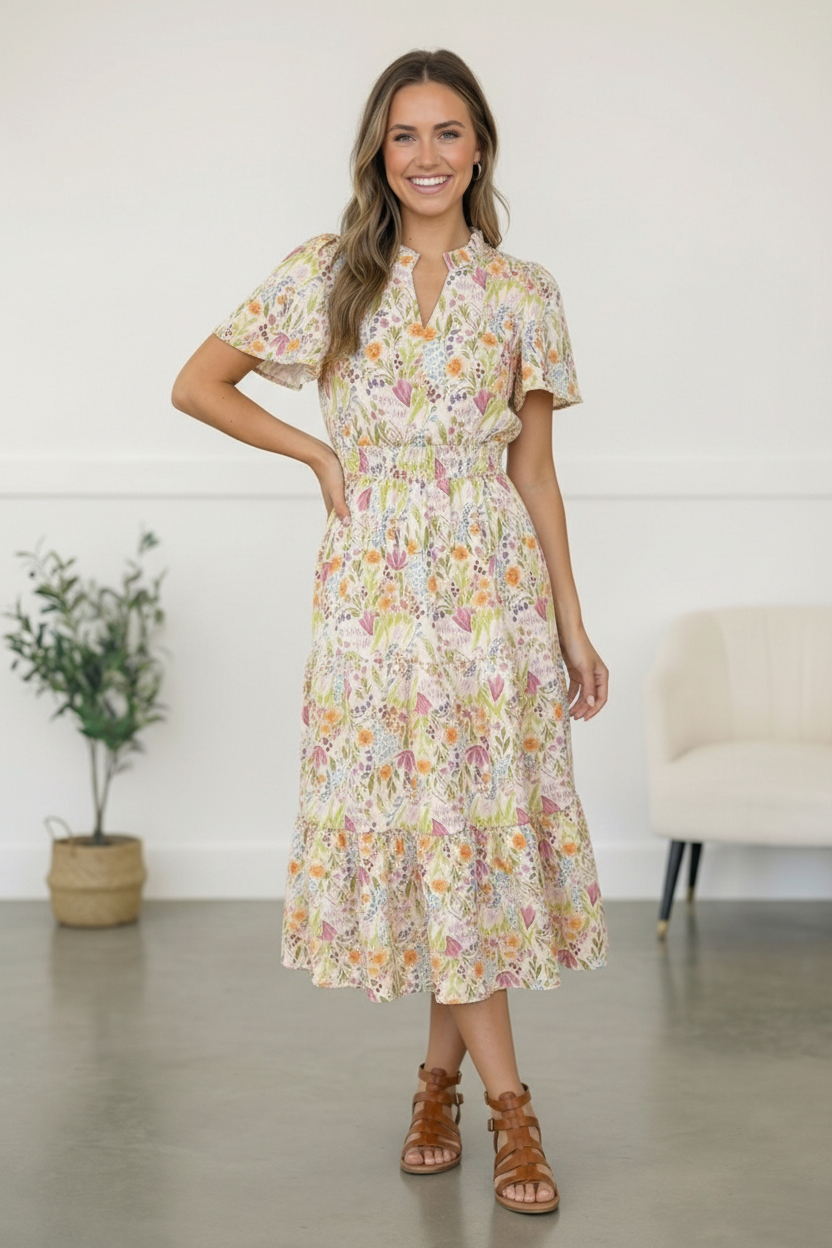 Petals in the Breeze Smocked Midi Dress - Charming Charlie