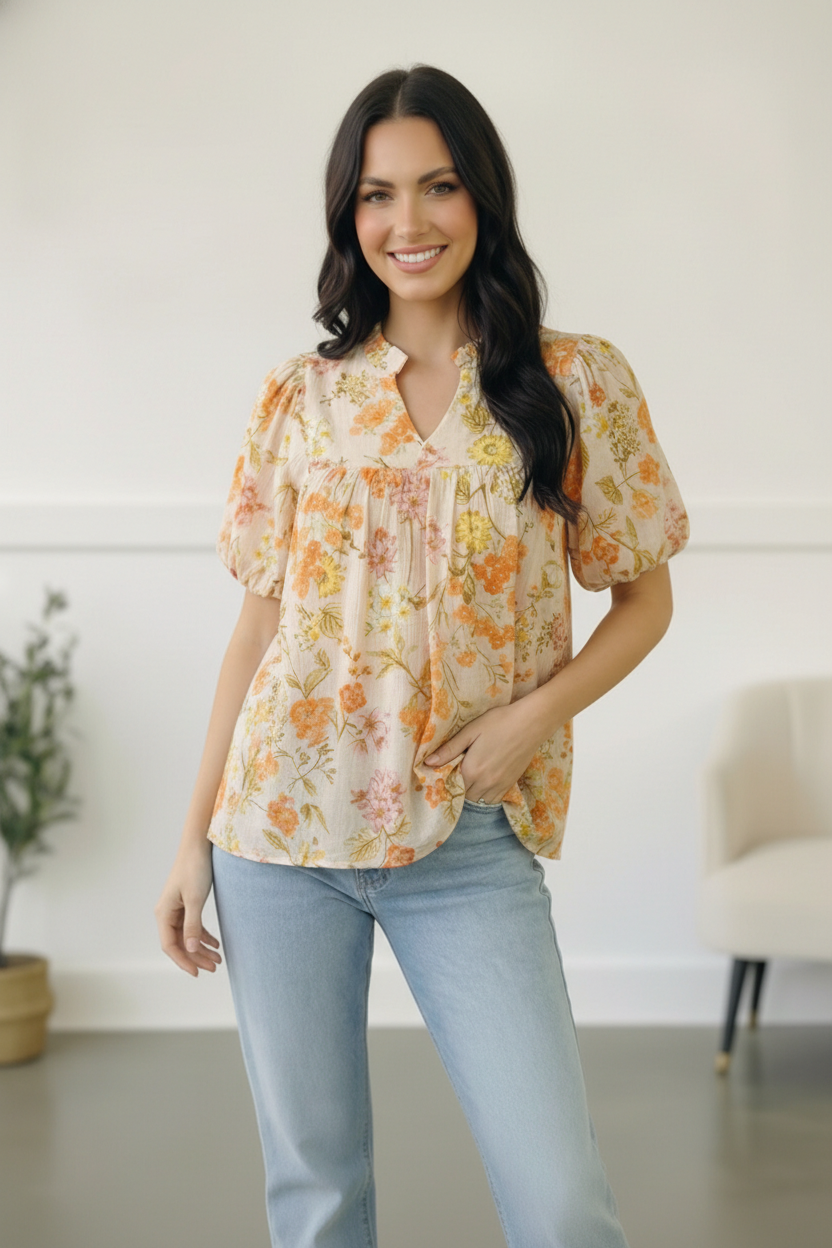 Sunlit Garden Notch Neck Blouse - Charming Charlie