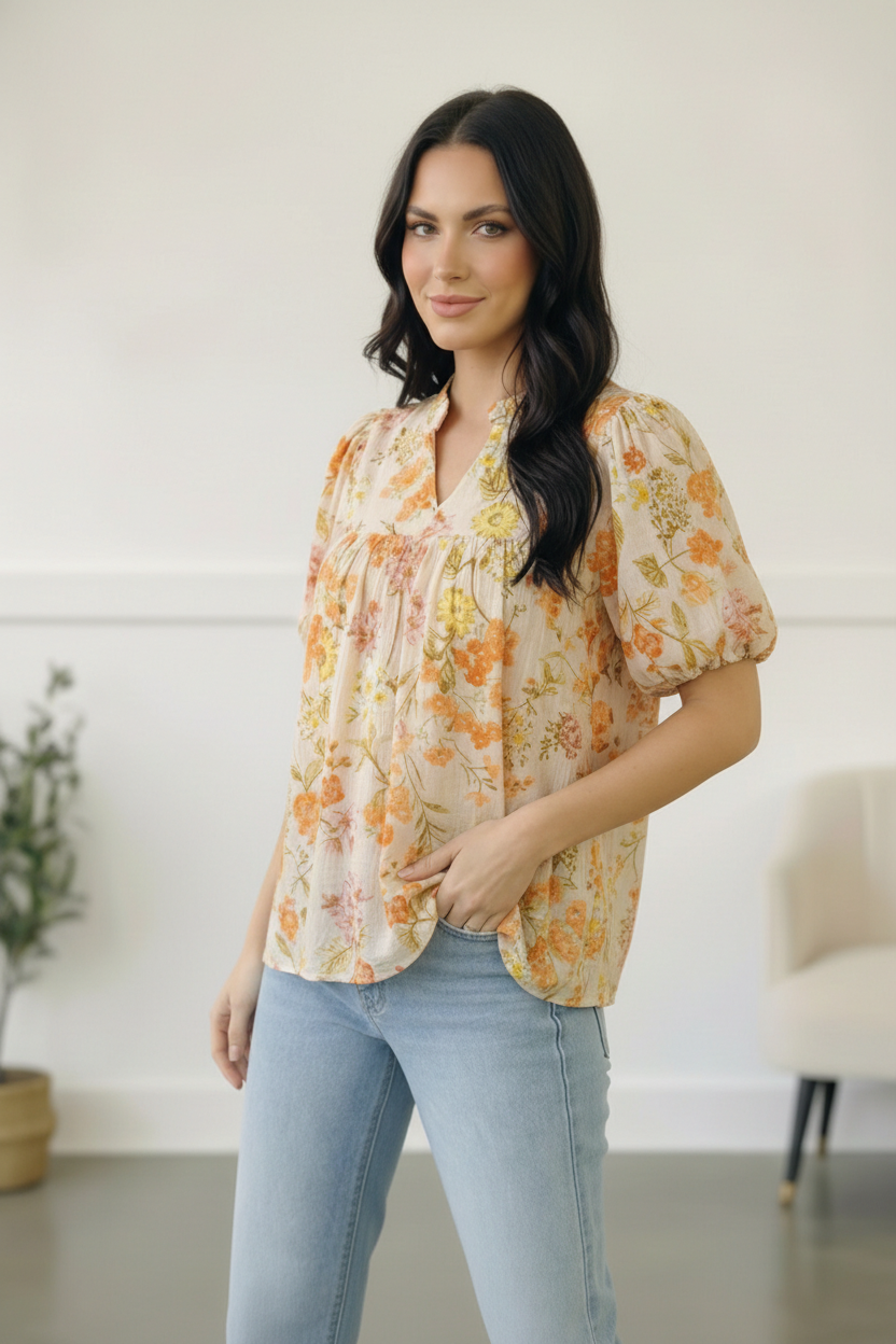 Sunlit Garden Notch Neck Blouse - Charming Charlie