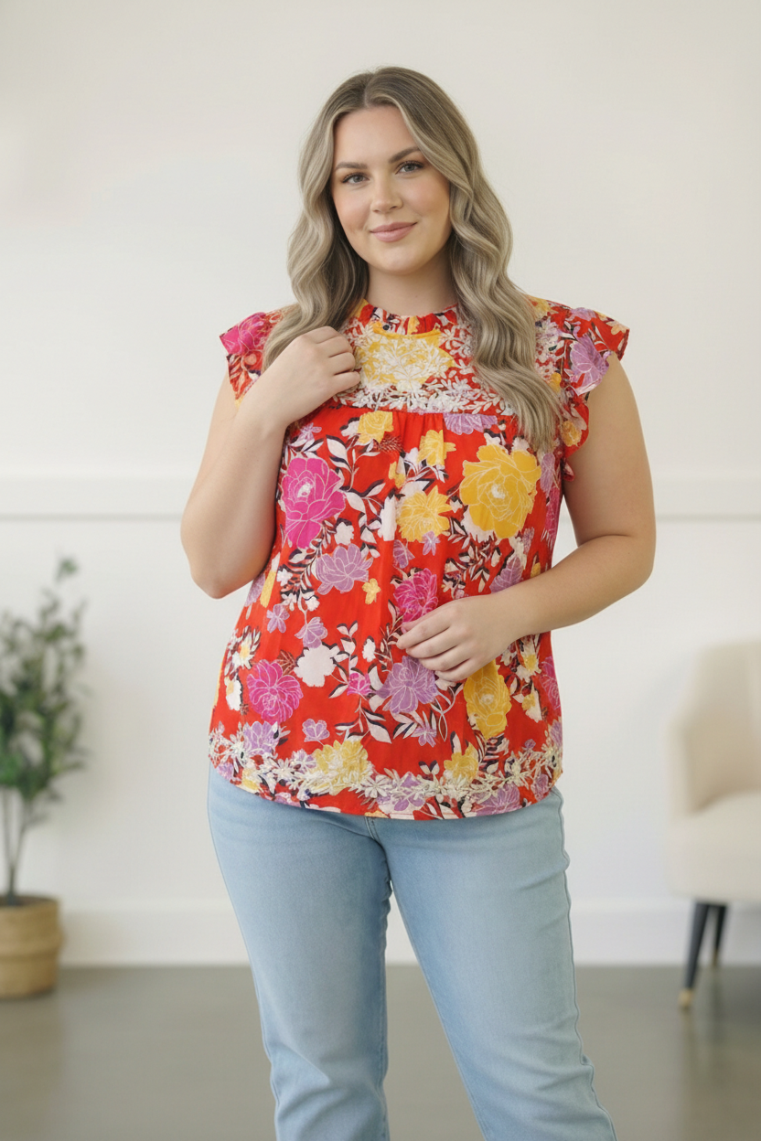 Floral at the Fiesta Flutter Top - Charming Charlie