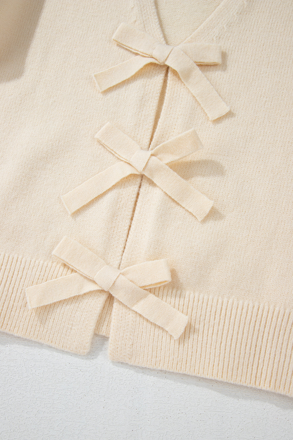 Bowknot Front V Neck Long Sleeve Cardigan - Charming Charlie