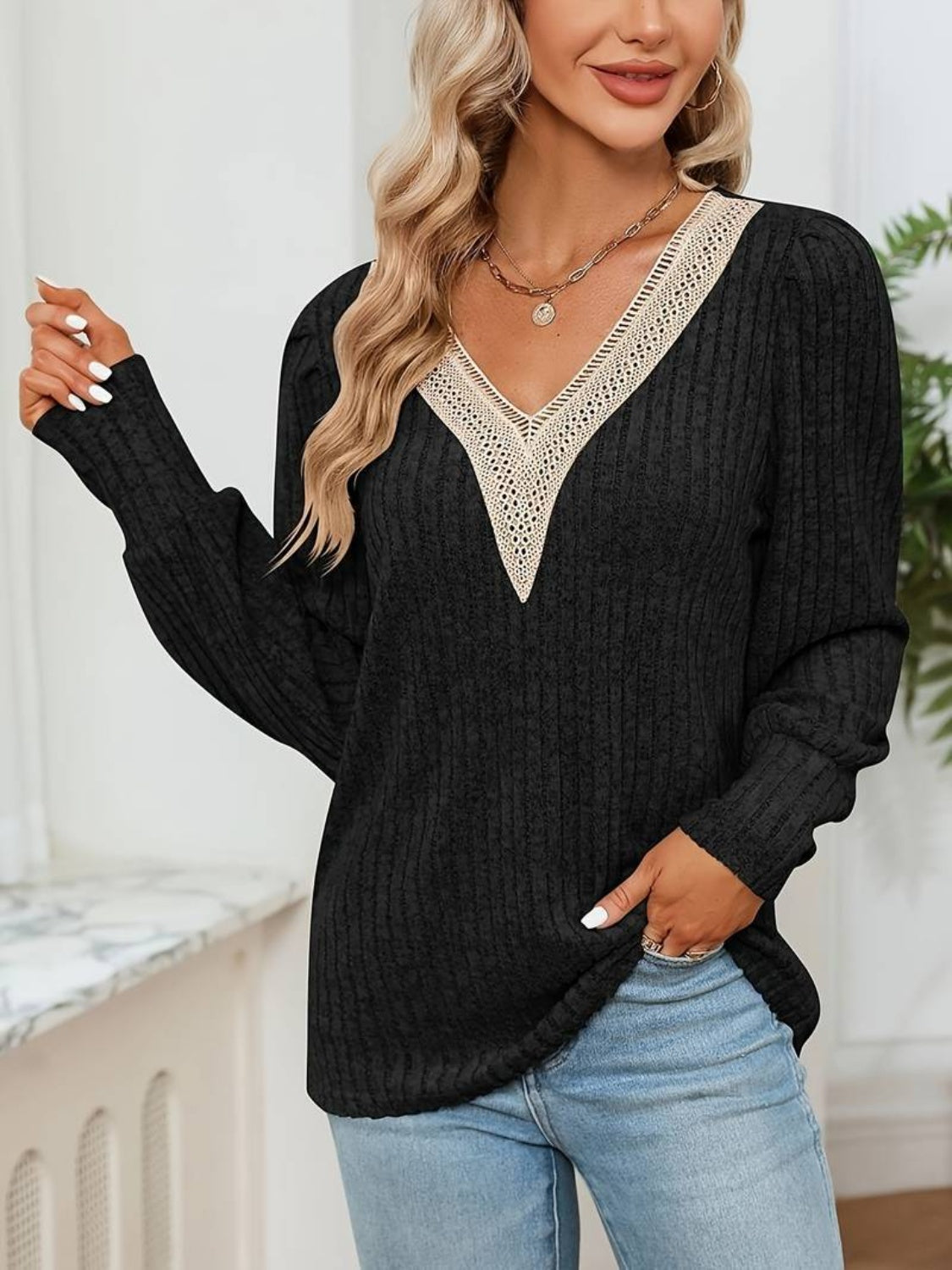 V-Neck Long Sleeve T-Shirt - Charming Charlie