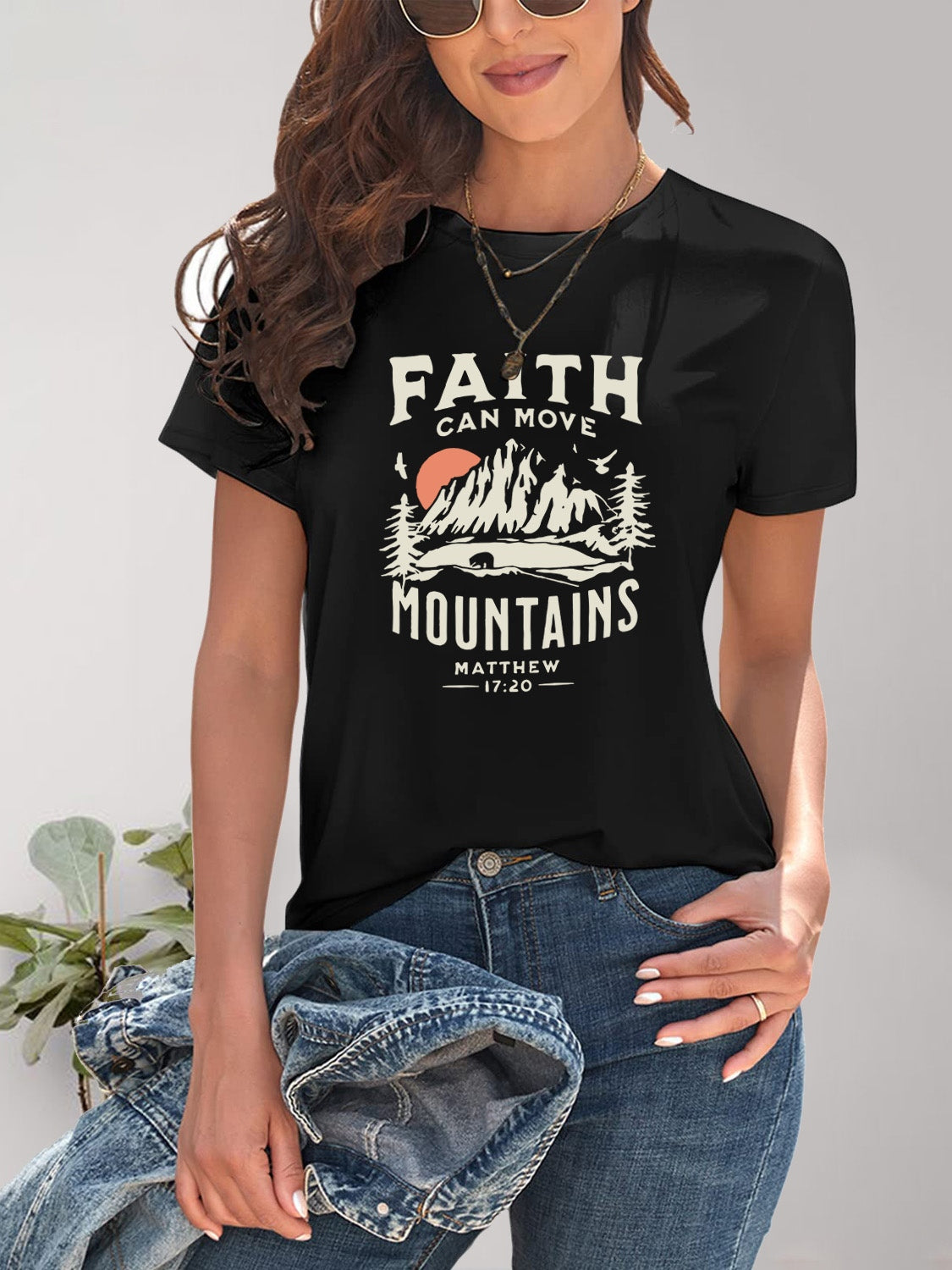 Graphic Round Neck Short Sleeve T-Shirt - Charming Charlie