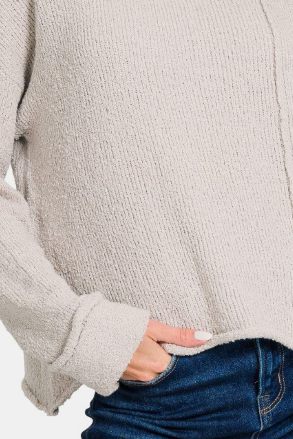 Zenana Asymmetric Hem Drop Shoulder Sweater - Charming Charlie