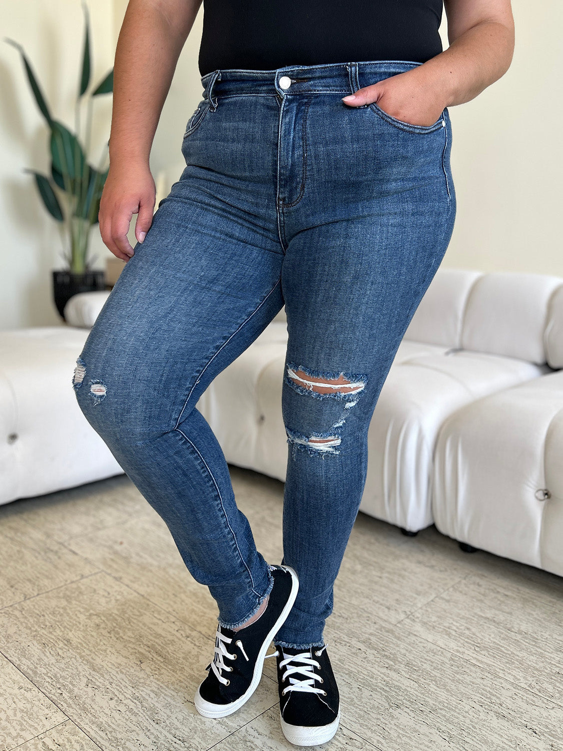 Judy Blue Full Size High Waist Distressed Skinny Jeans - Charming Charlie