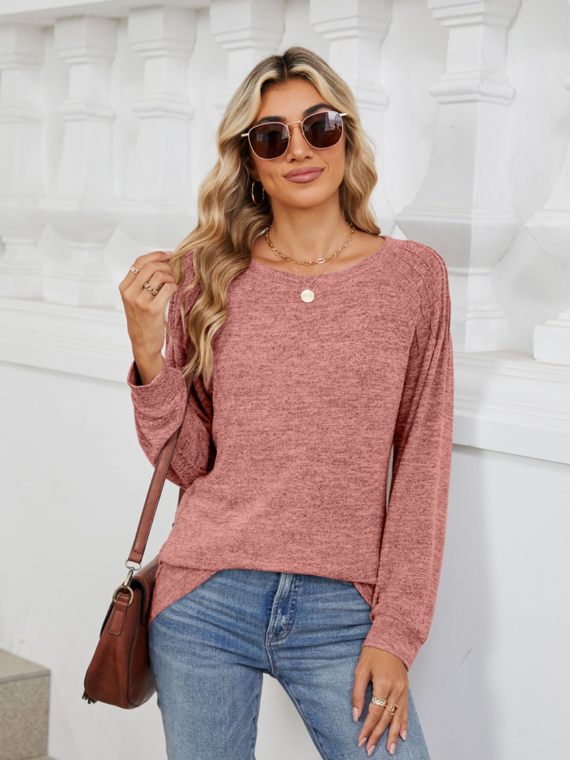 Round Neck Long Sleeve T-Shirt - Charming Charlie