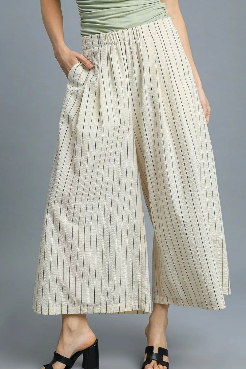 Umgee Drawstring Wide Leg Pants with Scallop Trim Detail