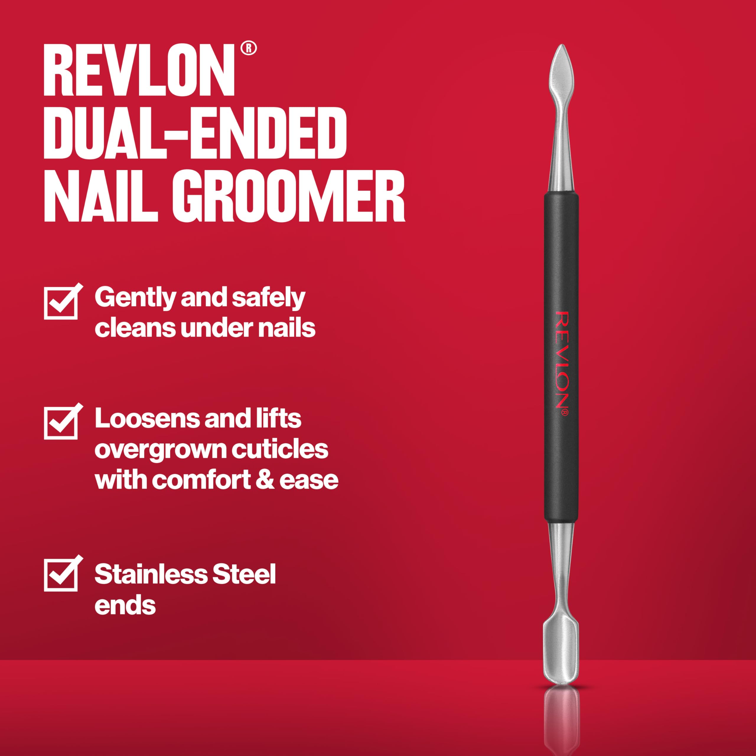 Revlon Cuticle Pusher and Nail Cleaner, Dual Ended Nail Care Tool, Easy to Use, Stainless Steel (Pack of 1) - Charming Charlie