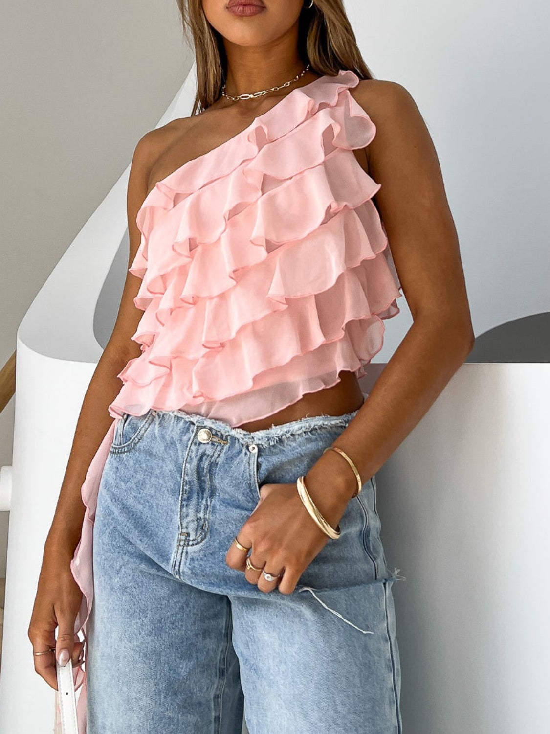 Layered Ruffled One Shoulder Tank - Charming Charlie