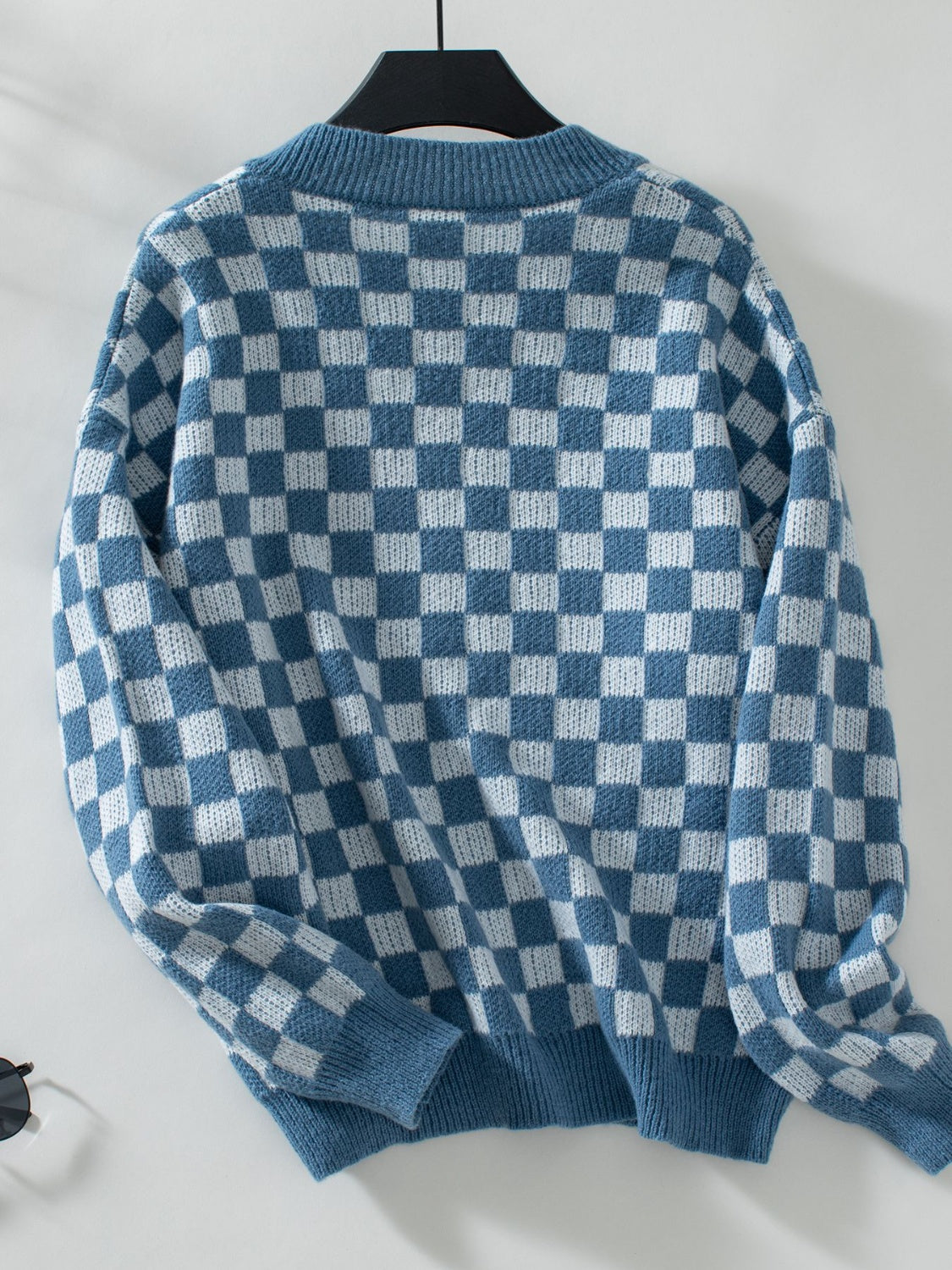 Checkered V-Neck Dropped Shoulder Sweater - Charming Charlie