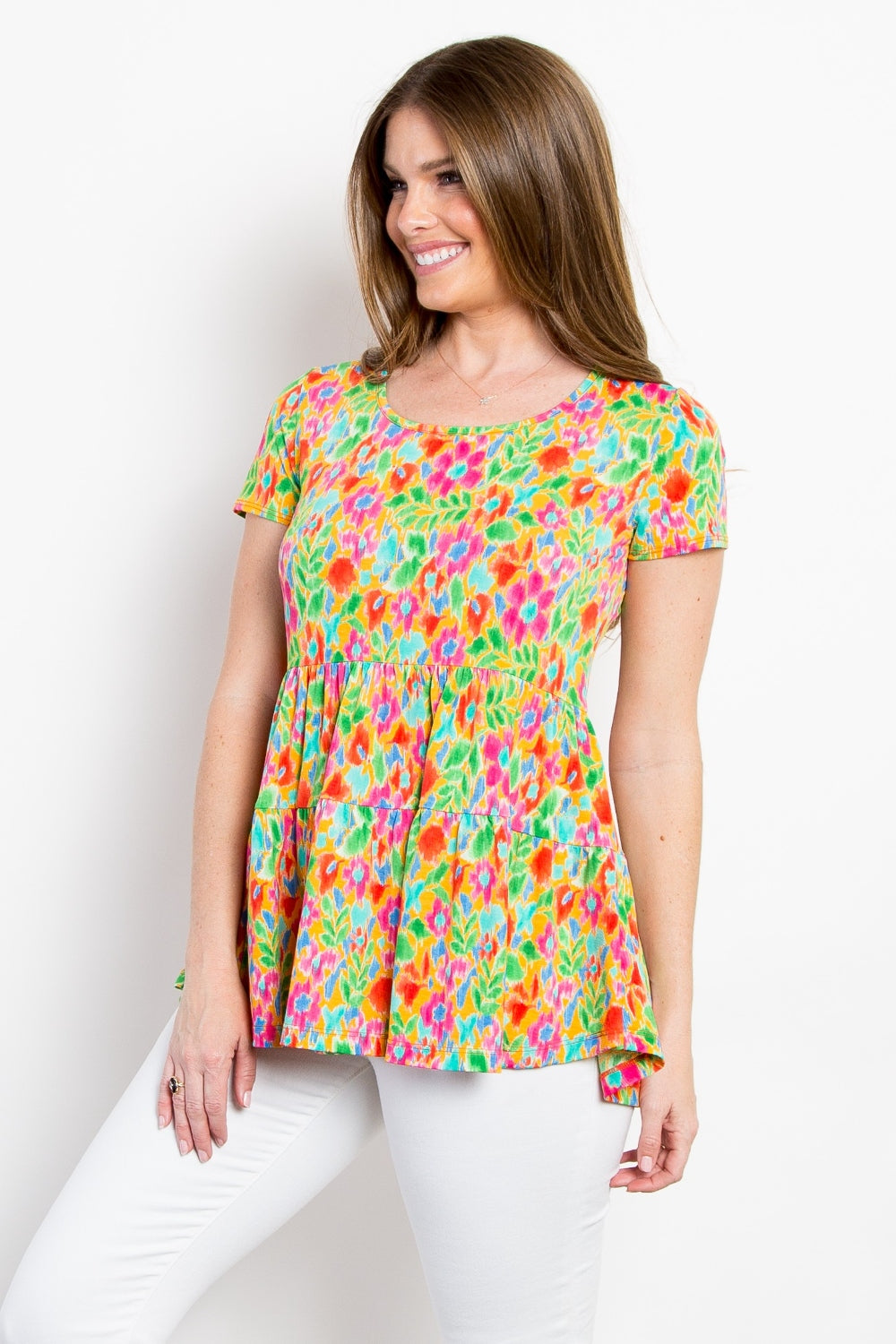 Be Stage Floral Short Sleeve Babydoll Top - Charming Charlie