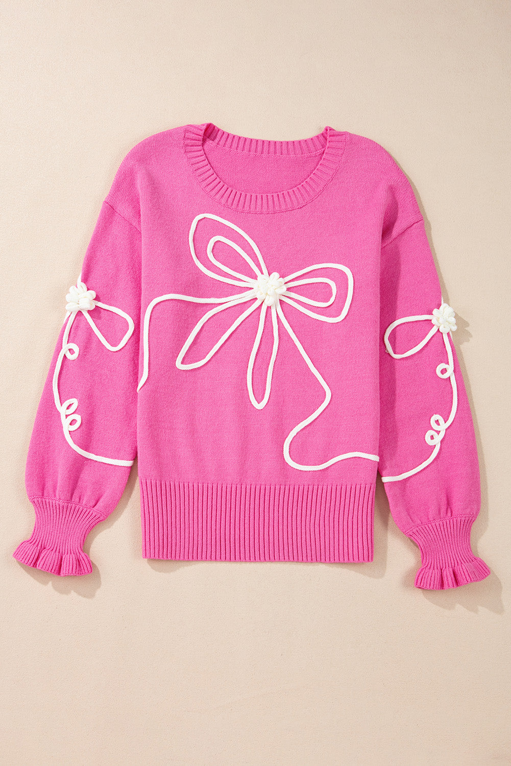 Bow Round Neck Dropped Shoulder Sweater - Charming Charlie