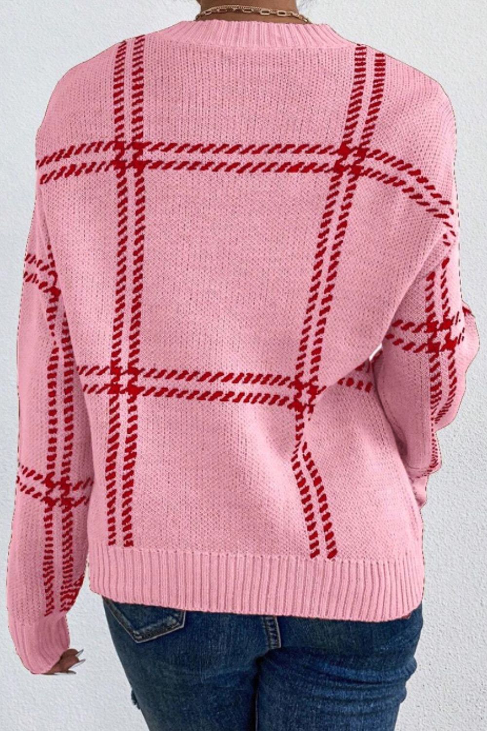 Contrast Round Neck Long Sleeve Sweater - Charming Charlie