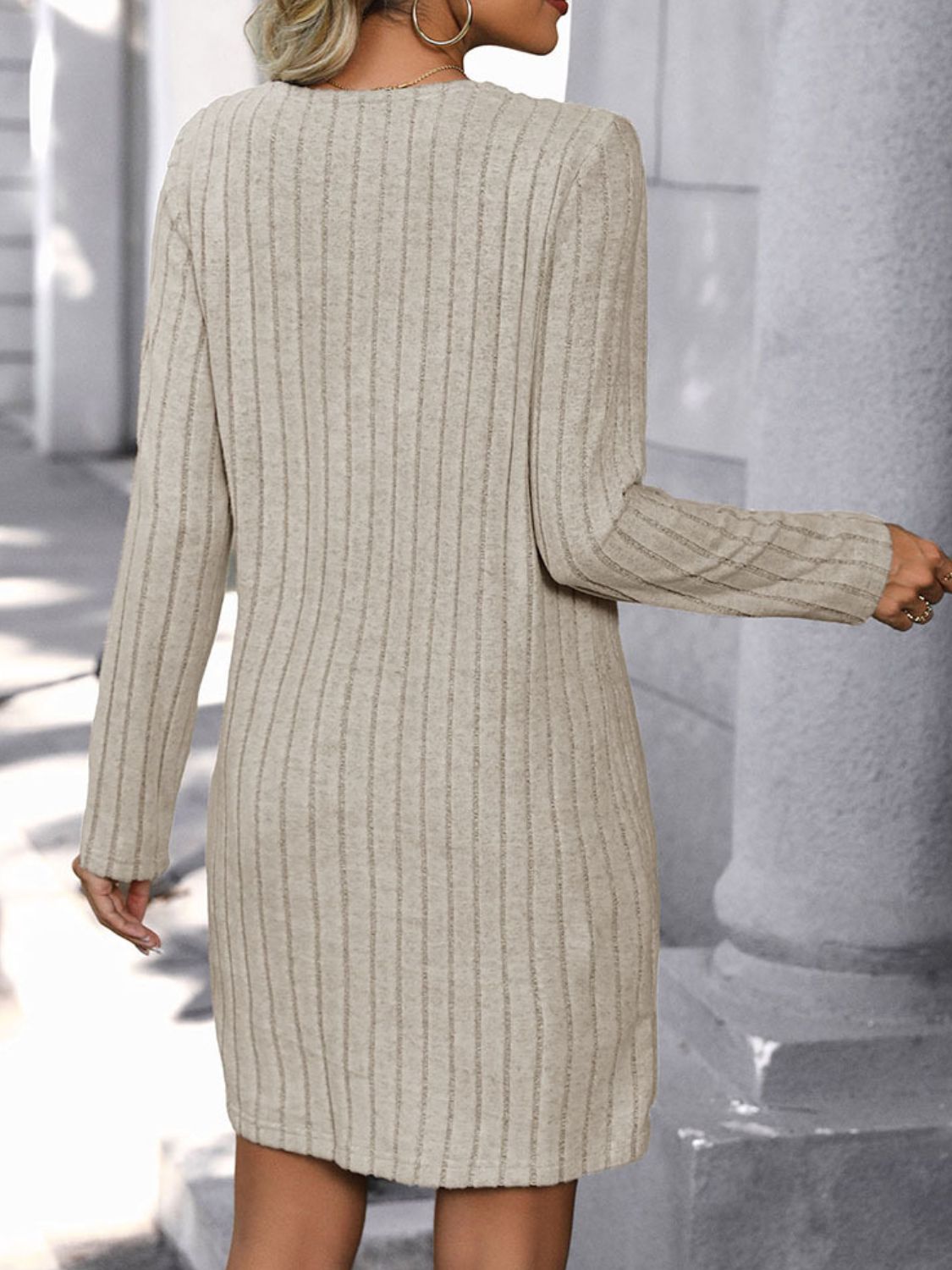 V-Neck Long Sleeve Knit Dress - Charming Charlie