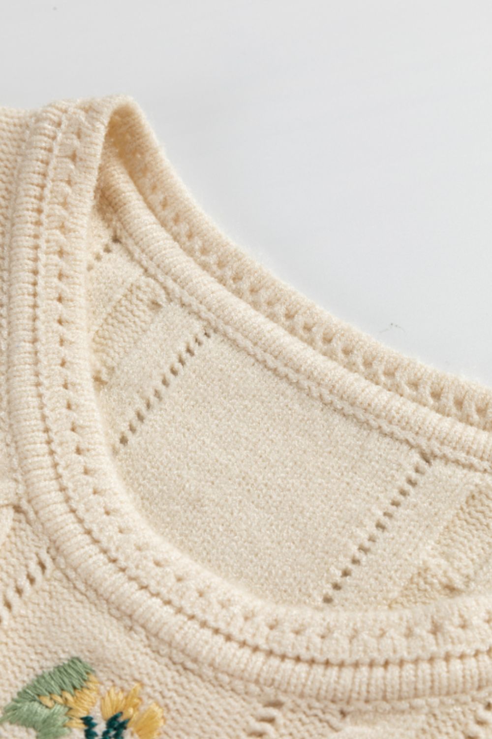 Embroidered Cable-Knit Round Neck Sweater Vest - Charming Charlie