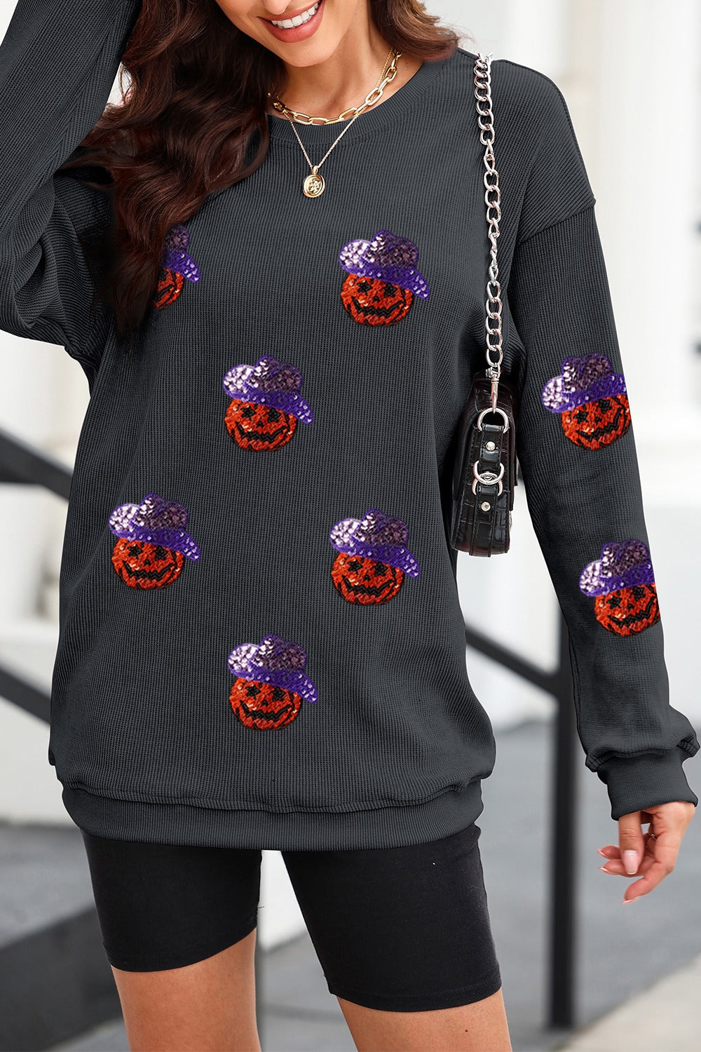 Sequin Pumpkin Long Sleeve Sweatshirt - Charming Charlie