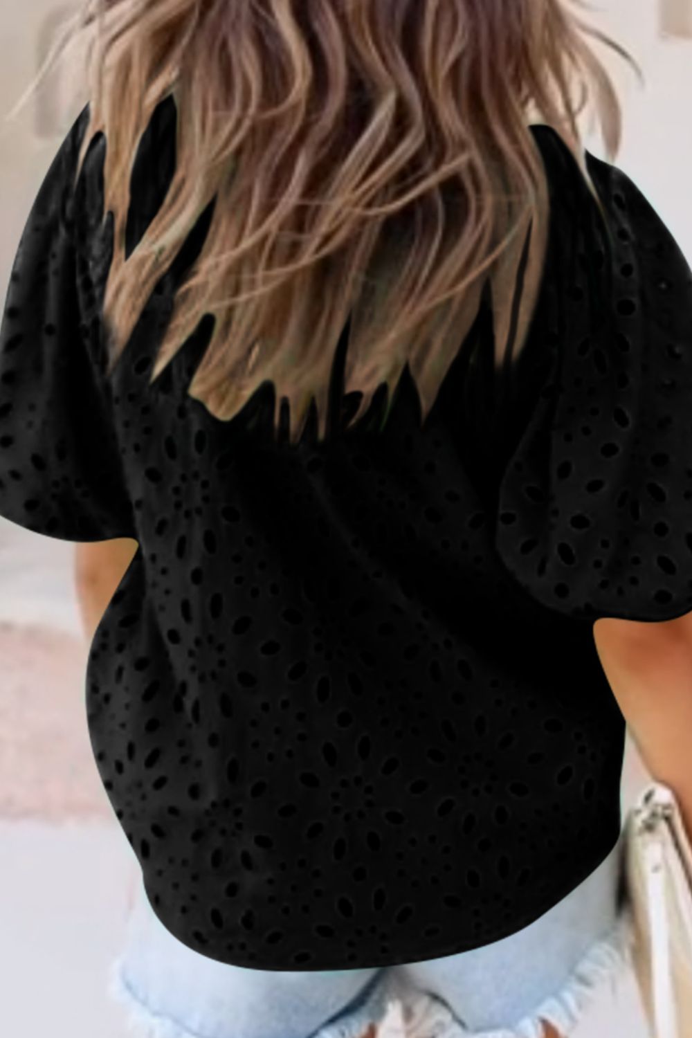 Eyelet Button Up Half Sleeve Blouse - Charming Charlie