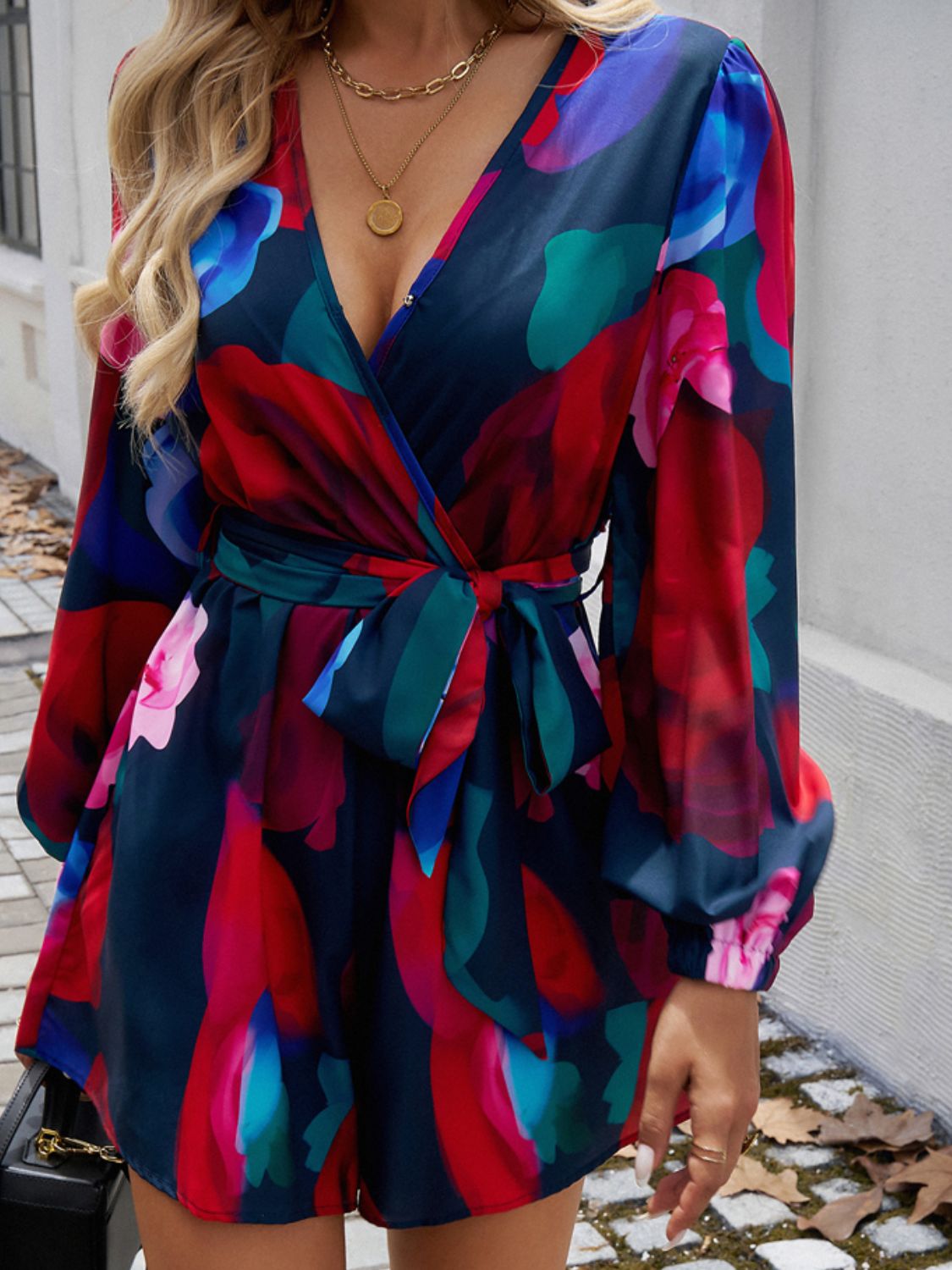 Tied Surplice Long Sleeve Romper - Charming Charlie