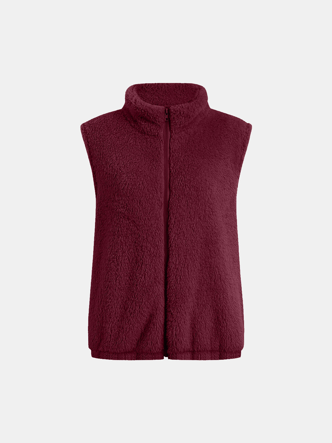 Full Size Fuzzy Zip Up Vest Coat with Pockets - Charming Charlie