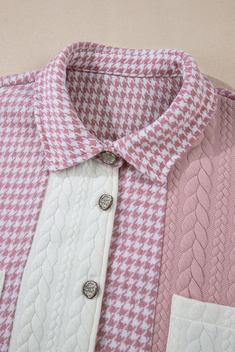 Color Block Houndstooth Collared Neck Shacket - Charming Charlie