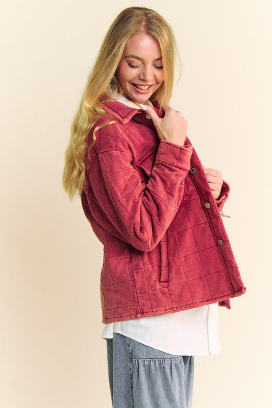 Davi & Dani Quilted Button Down Shacket with Chest Pockets - Charming Charlie