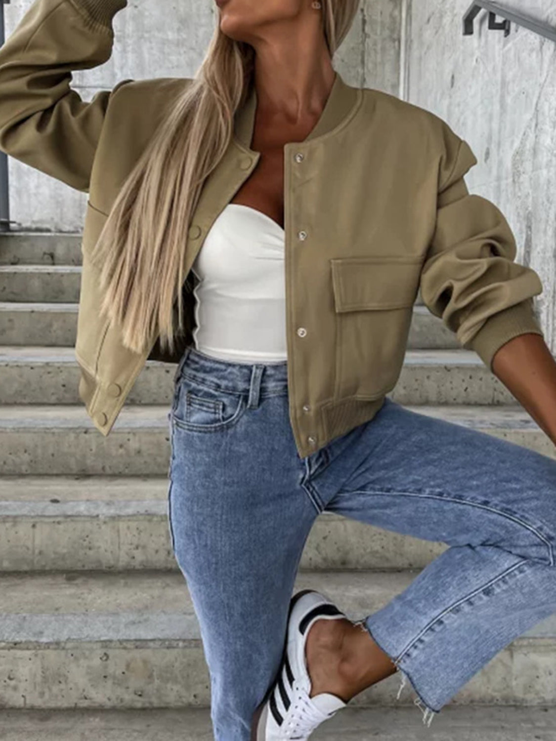 Baseball Collar Dropped Shoulder Jacket - Charming Charlie
