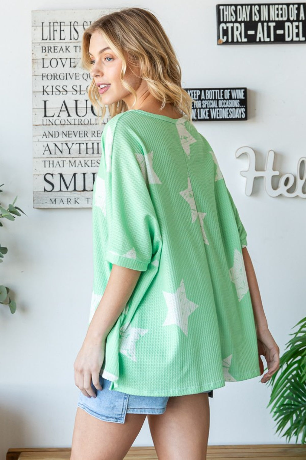 HOPELY Star Pattern Oversized Waffle T-Shirt - Charming Charlie