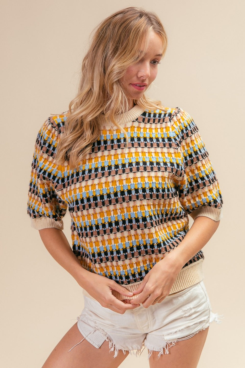 BiBi Multi Color Half Sleeve Sweater - Charming Charlie