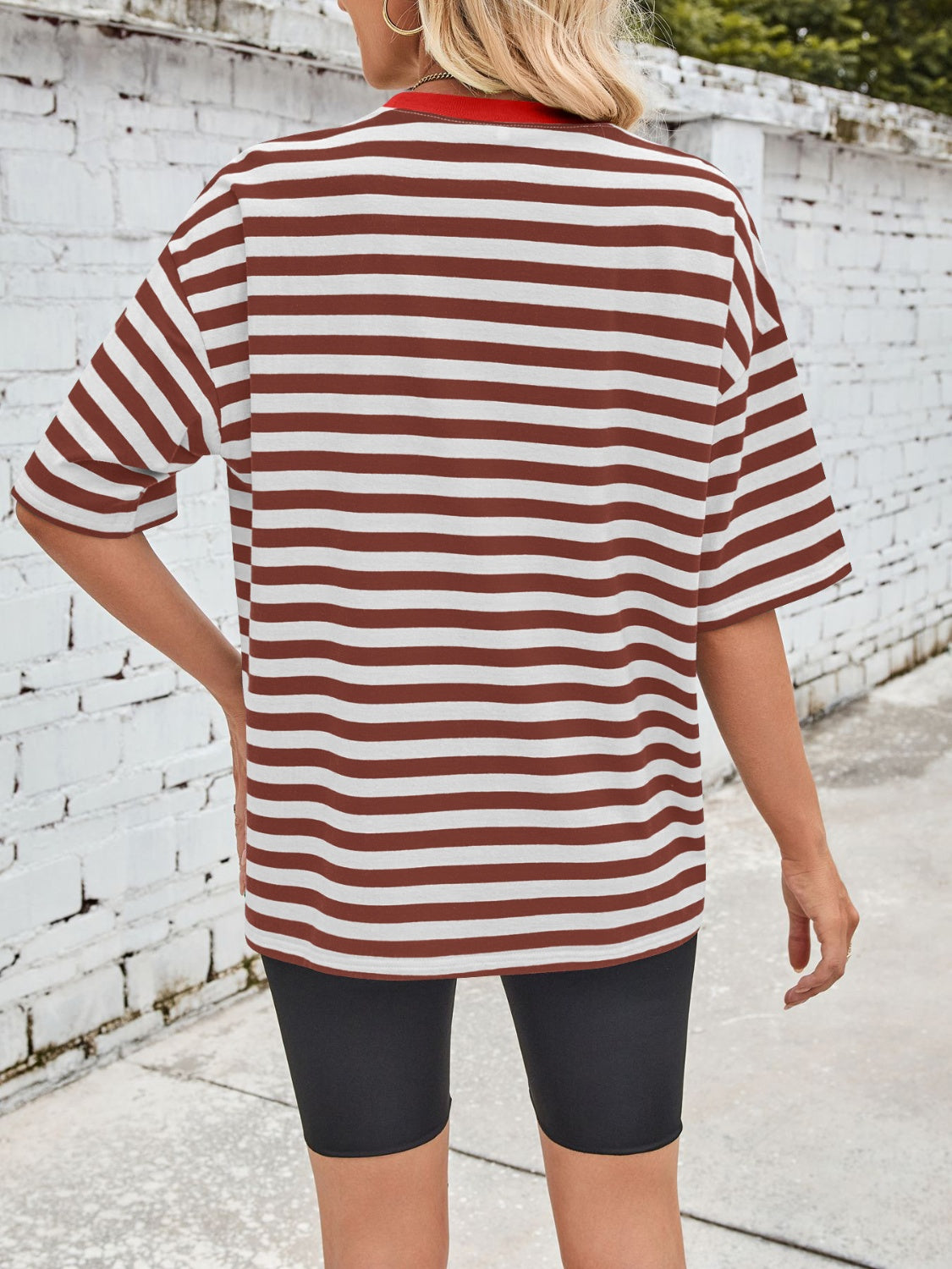 Lovelet Striped Round Neck Half Sleeve T-Shirt - Charming Charlie