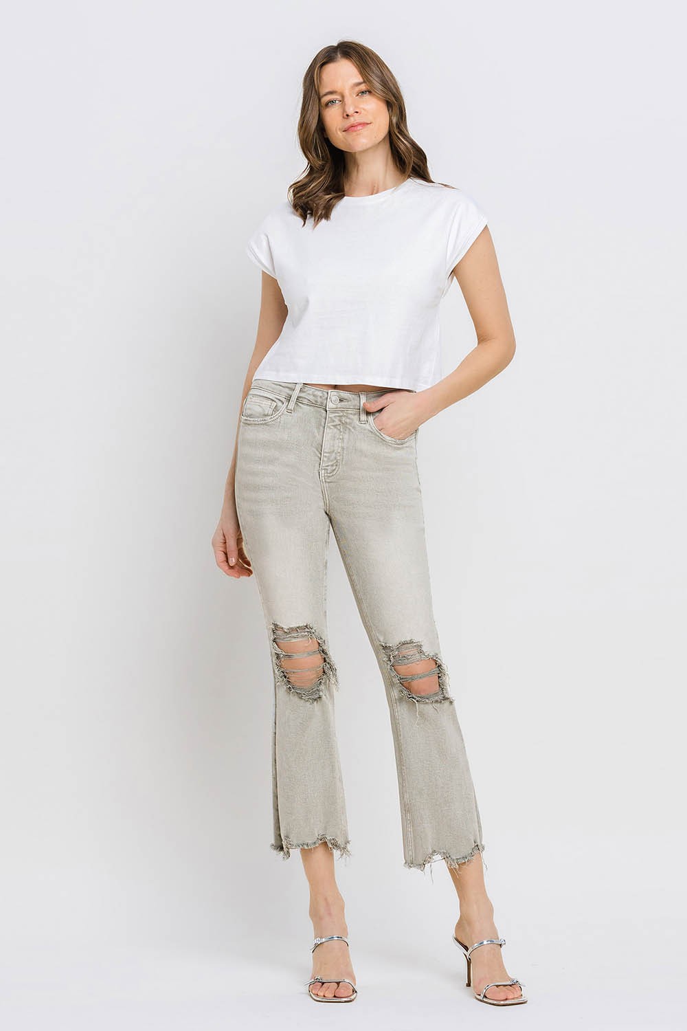 Lovervet Distressed Raw Hem Cropped Flare Jeans - Charming Charlie