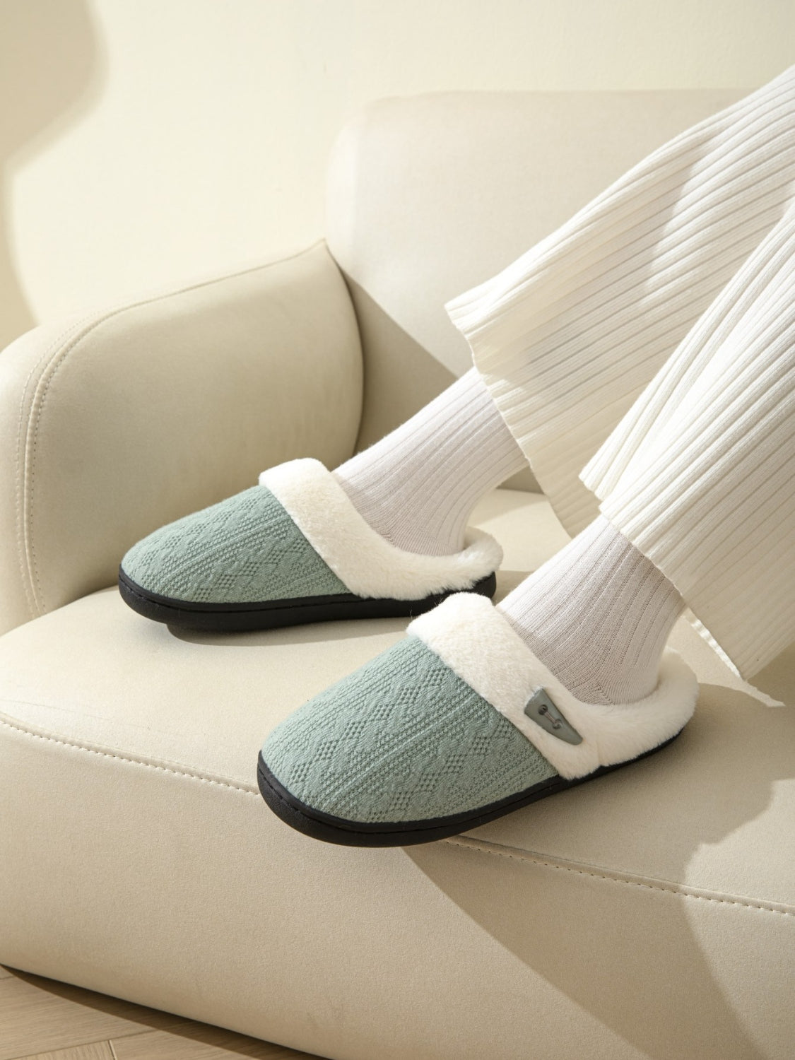 Horn Buckle Furry Texture Flat Slippers - Charming Charlie