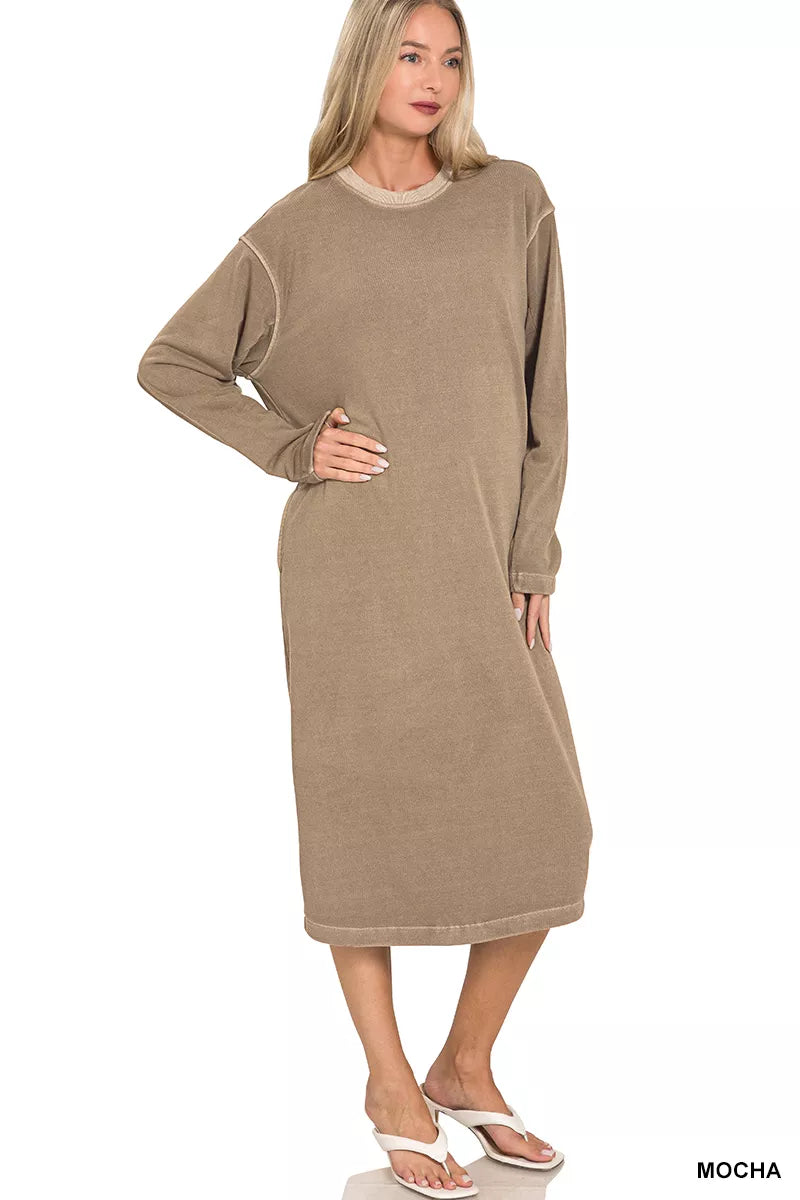 Zenana Pigment Dye Exposed-seam Fleece Sweatshirt