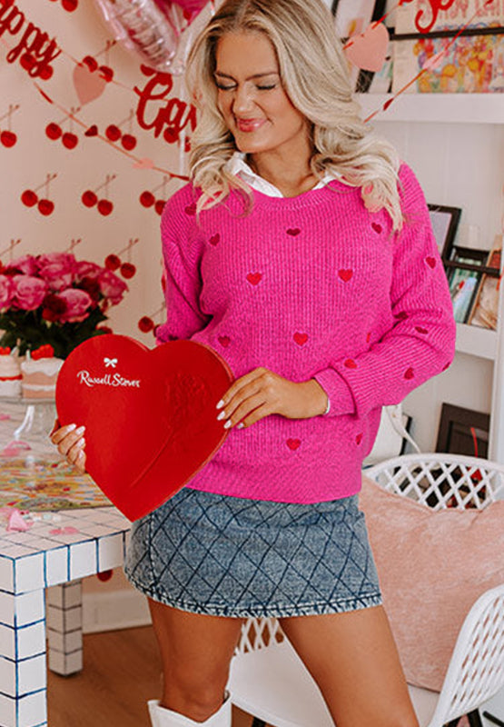 Heart Round Neck Long Sleeve Sweater - Charming Charlie