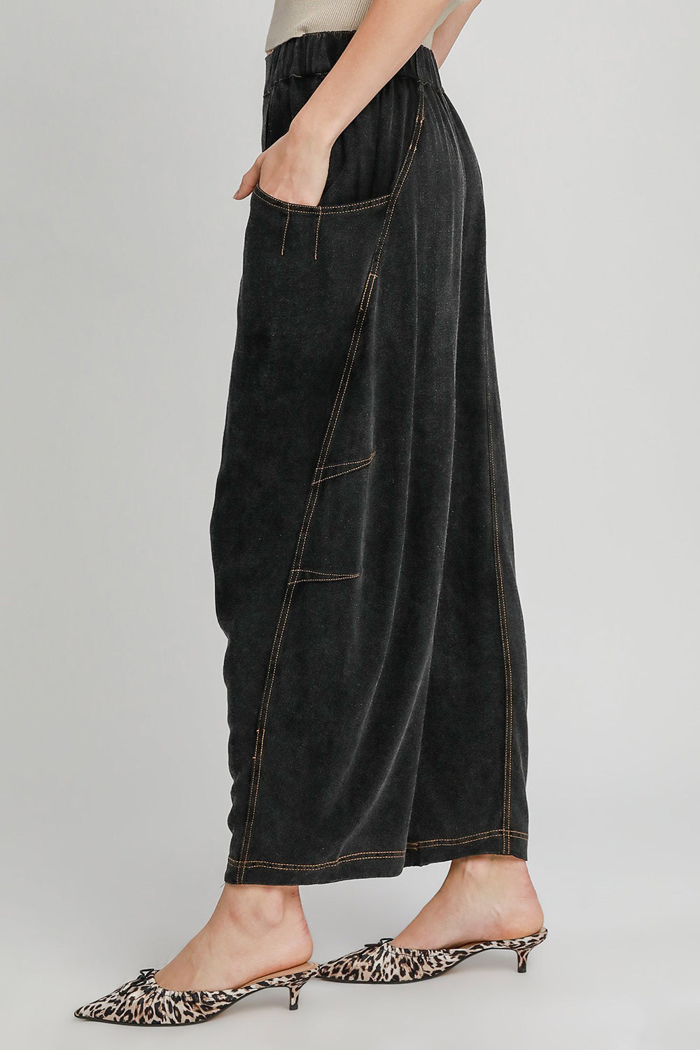 Umgee Elastic Waist Baggy Fit Pants with Pockets - Charming Charlie