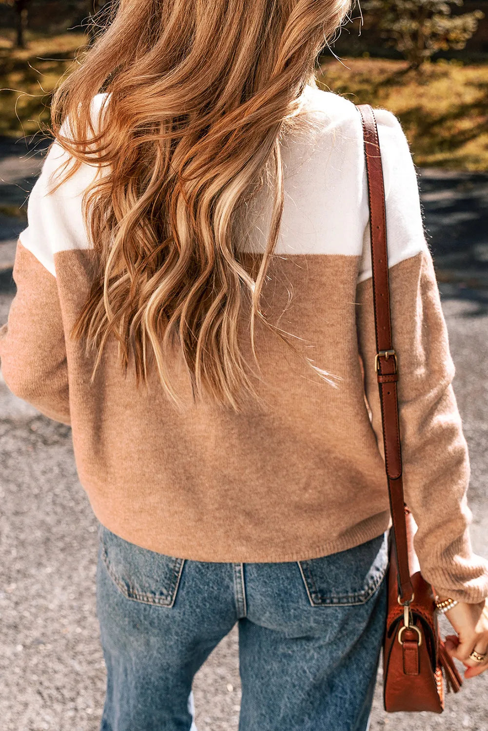 Color Block Round Neck Long Sleeve Sweater - Charming Charlie