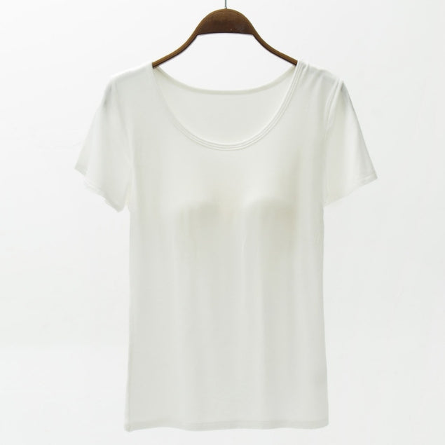 Round Neck Modal T-Shirt with Bra - Charming Charlie