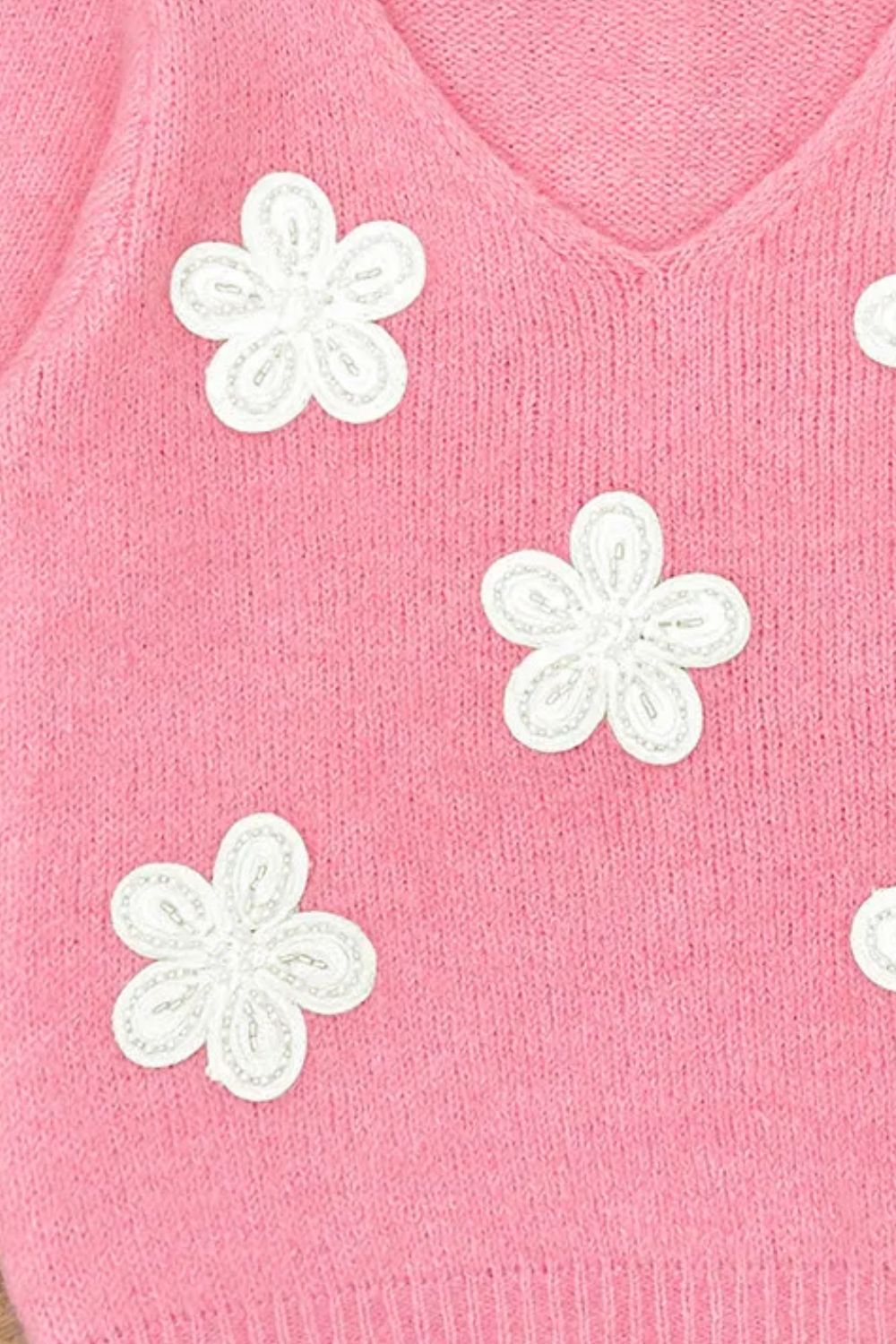 Flower V-Neck Short Sleeve Sweater - Charming Charlie