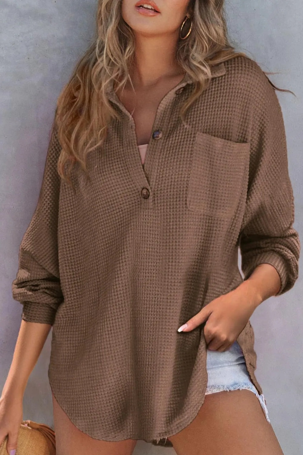 Half Button Long Sleeve Sweatshirt - Charming Charlie