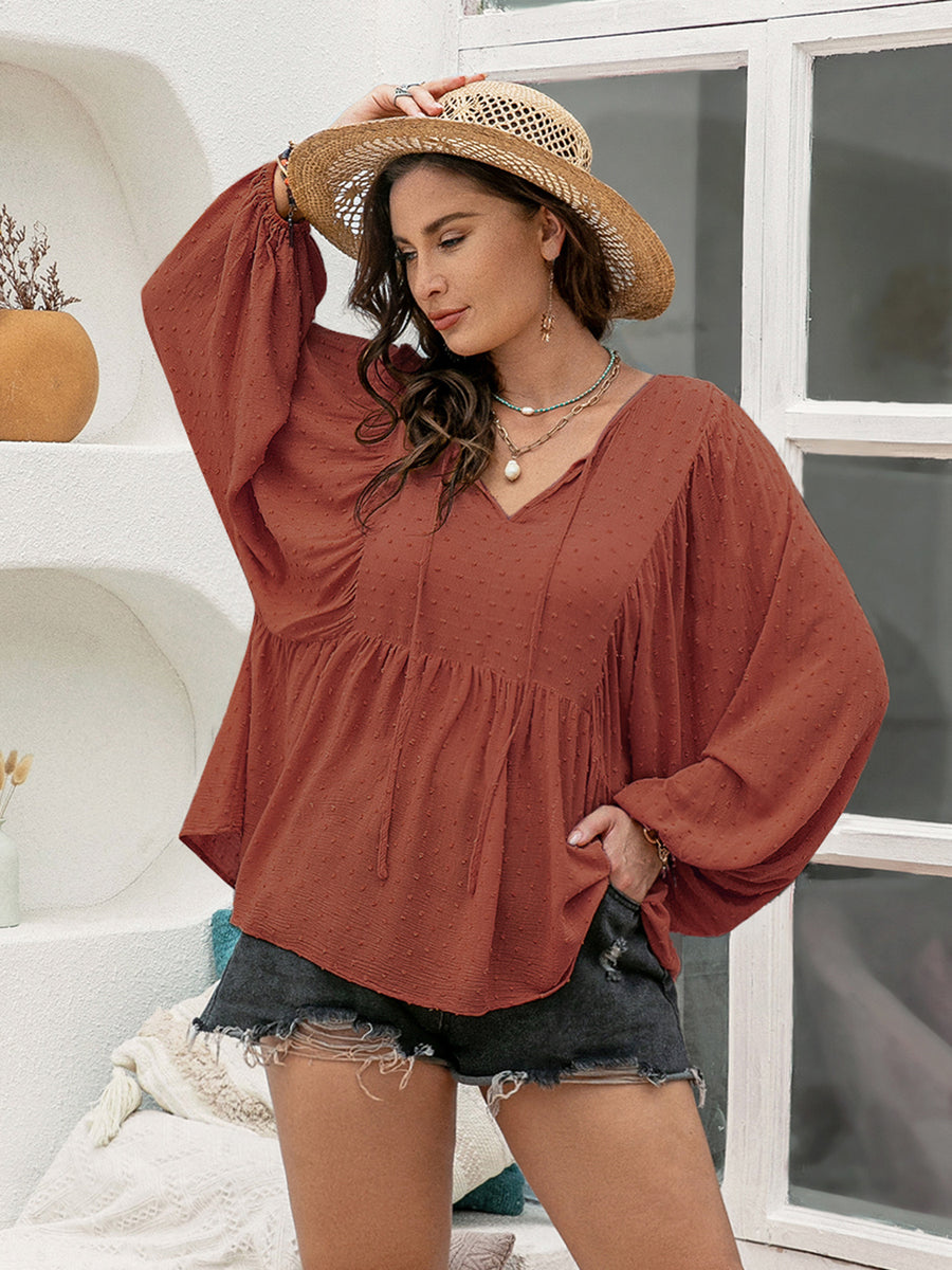 Culture Code Full Size Swiss Dot Smocked Mock Neck Blouse Plus Size main image 0