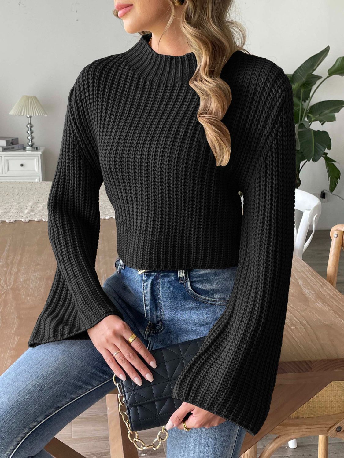 Mock Neck Long Sleeve Sweater - Charming Charlie