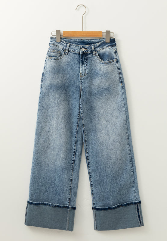 Washed Wide Leg Jeans with Pockets - Charming Charlie