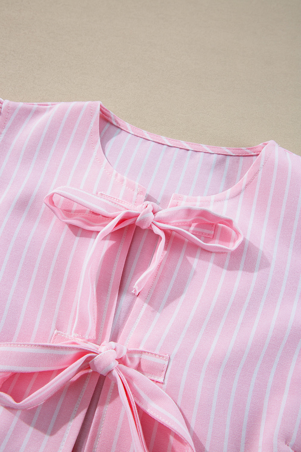 Tied Bow Striped Round Neck Blouse - Charming Charlie