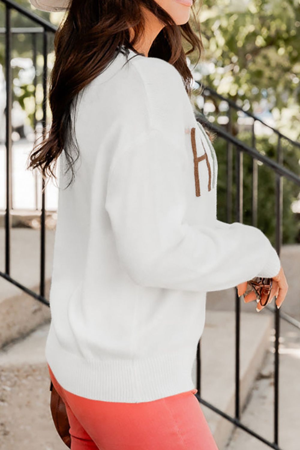THANKFUL Round Neck Drop Shoulder Sweater - Charming Charlie