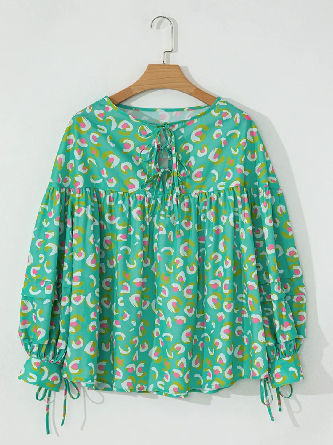 Tied Printed Long Sleeve Blouse - Charming Charlie