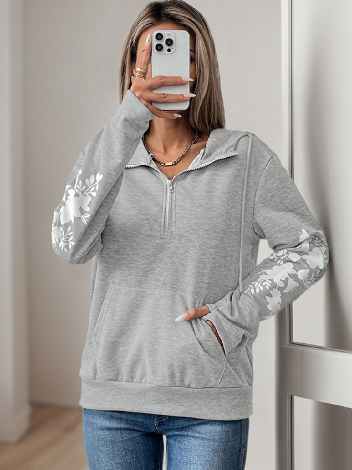 Perfee Half Zip Long Sleeve Hoodie - Charming Charlie