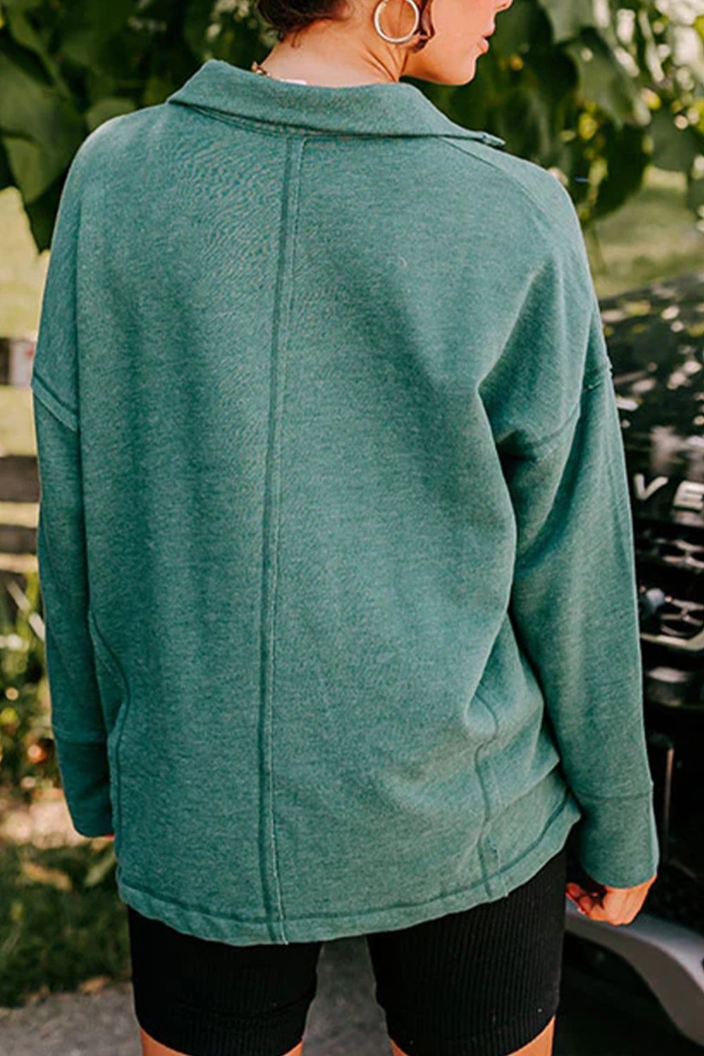 Collared Neck Long Sleeve Sweatshirt - Charming Charlie