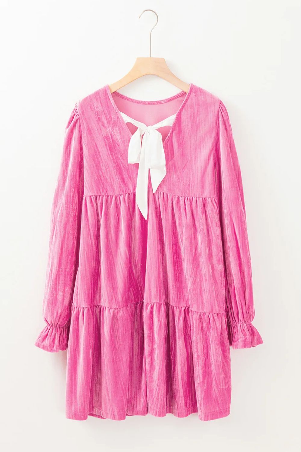 Tied Round Neck Flounce Sleeve Mini Dress - Charming Charlie